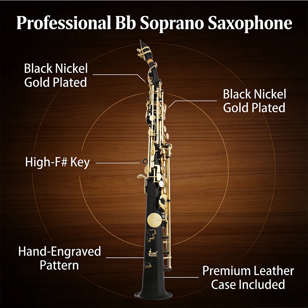 

Саксофон сопрано SLADE Bb | Саксофон Black Gold Premium Straight Brass Pipe с аксессуарами для начинающих и профессионалов