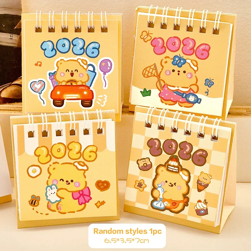 2026 New Year Calendar Bear Desk Calendar Portable Coil Schedule Planner Desktop Decoration Daily Planner Office School Supplies