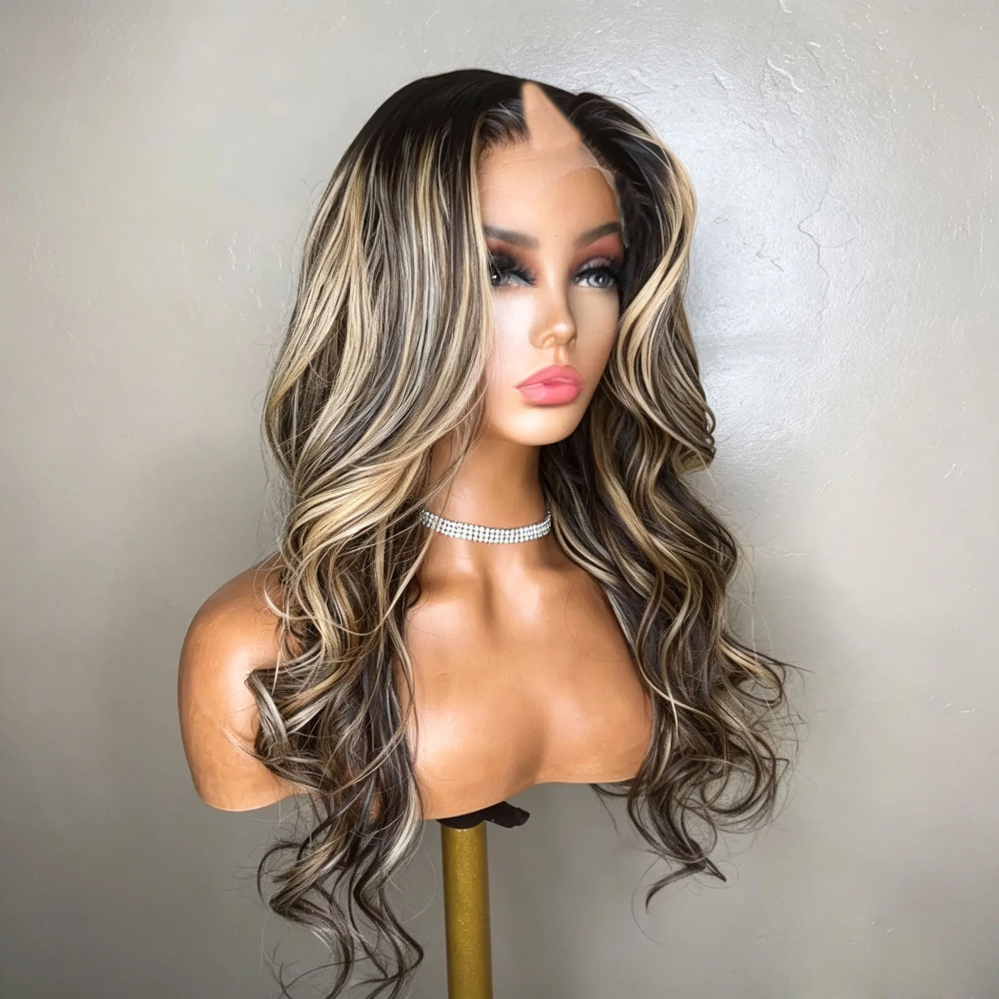 Highlight Chestnu Blonde Brown Super Natural Wavy LongHuman Hair U Part Wig Black Women Glueless Easy Install V Part Wigs Remy