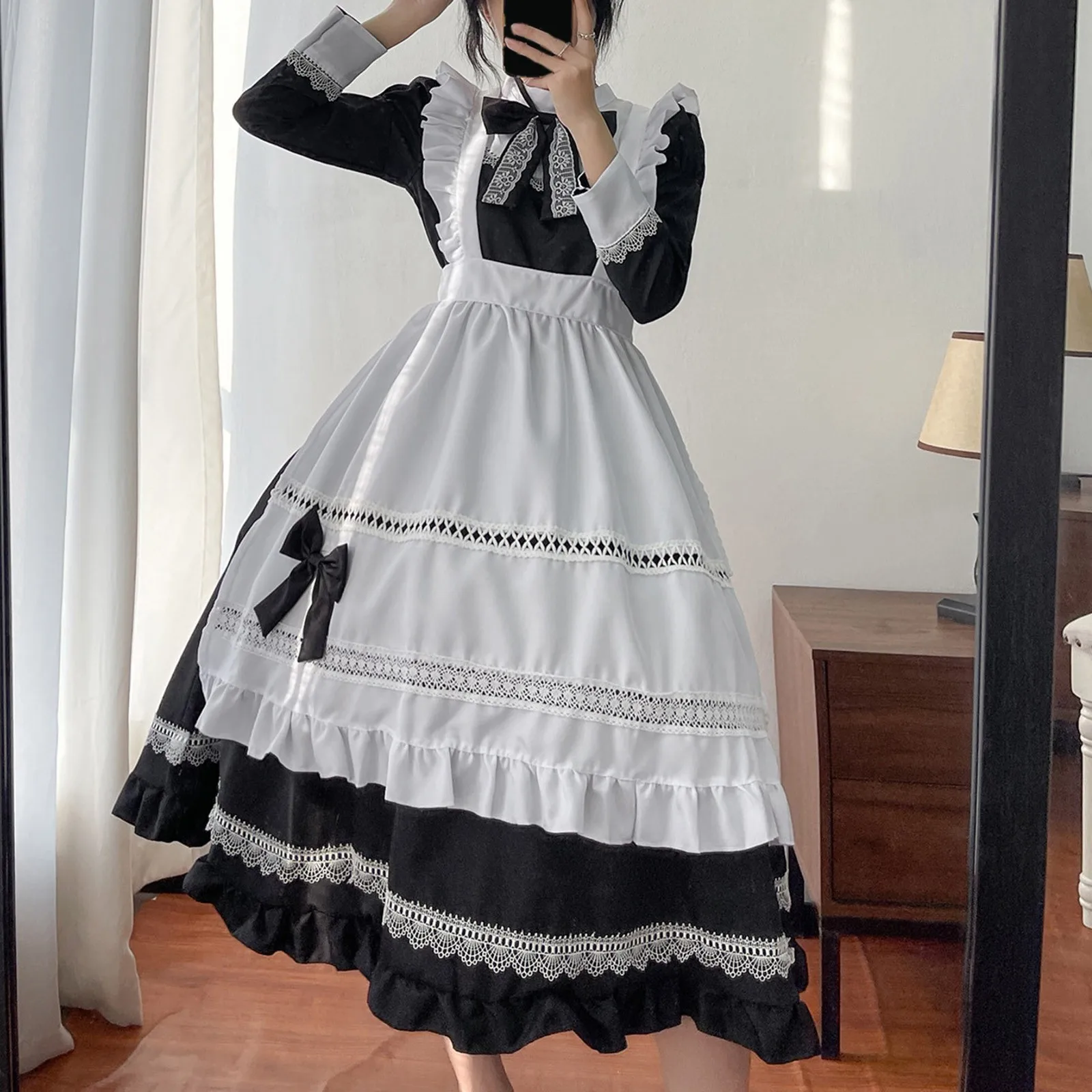 Meisje Lolita Jurk Lieve Vrouwen Lolita Meid Jurk Strikje Harajuku Meisje Hotsweet Meid Mini Jurk Y 2K Anime Maiden Serveerster Outfit