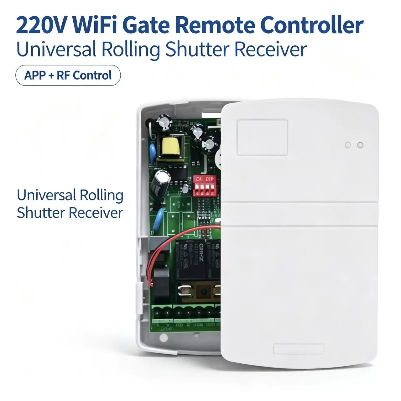 DIP Switch 2 Channel AC RF Remote Receiver Dual Relay Gate Controller with Housing for Garage Roller Door Sliding Gate Opener