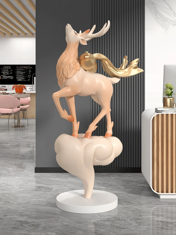 Home Decor Deer Statue Floor Blessing Ornaments Living Room Large Welcome Cartoon Animal Sculpture Opening Gift Nordic Figurines