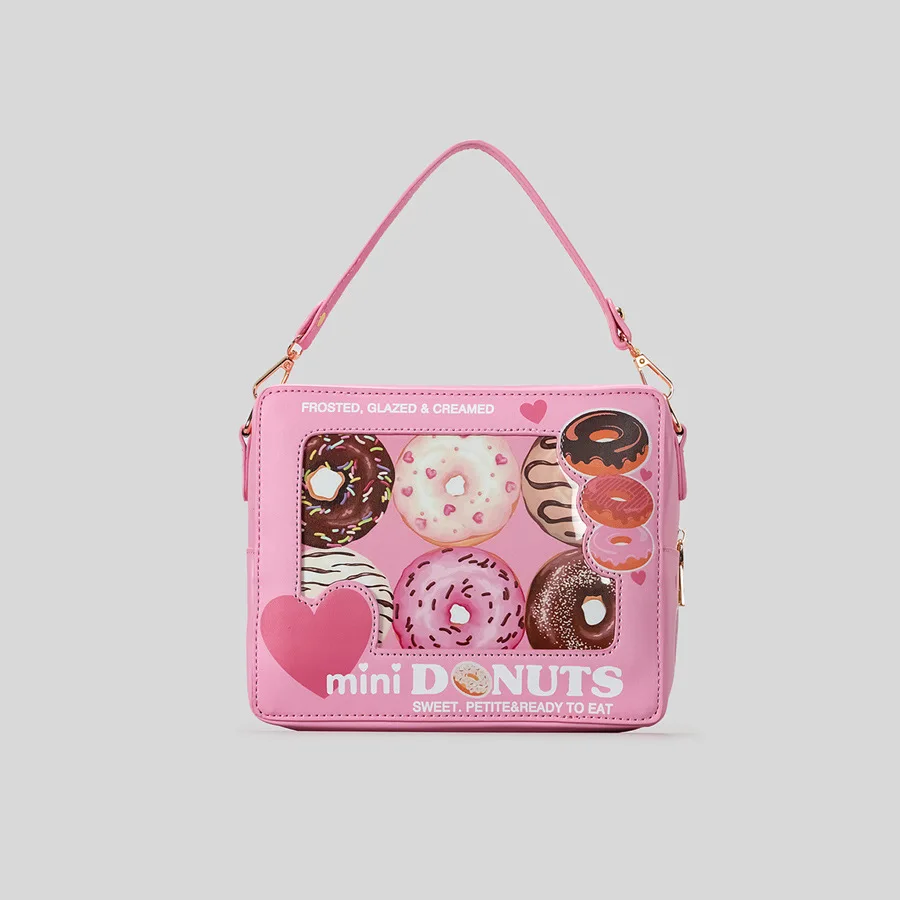 

Sweet Doughnut Pattern Women Handbags Creative Pink Color Shoulder Bags Luxury Pu Leather Crossbody Bag Funnt Cute Female Purse