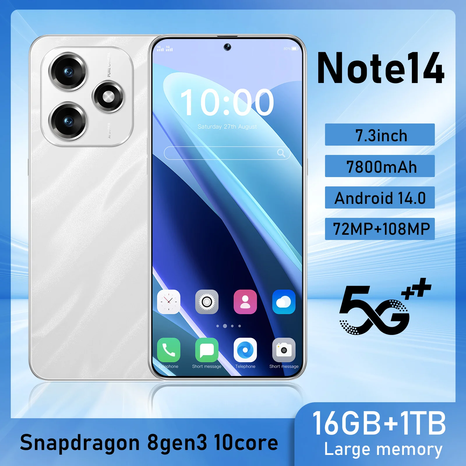 2026 Sale High Quality Note14 Original Intelligent Dual Card Mobile Phones Global Version 7800mAh Battery
