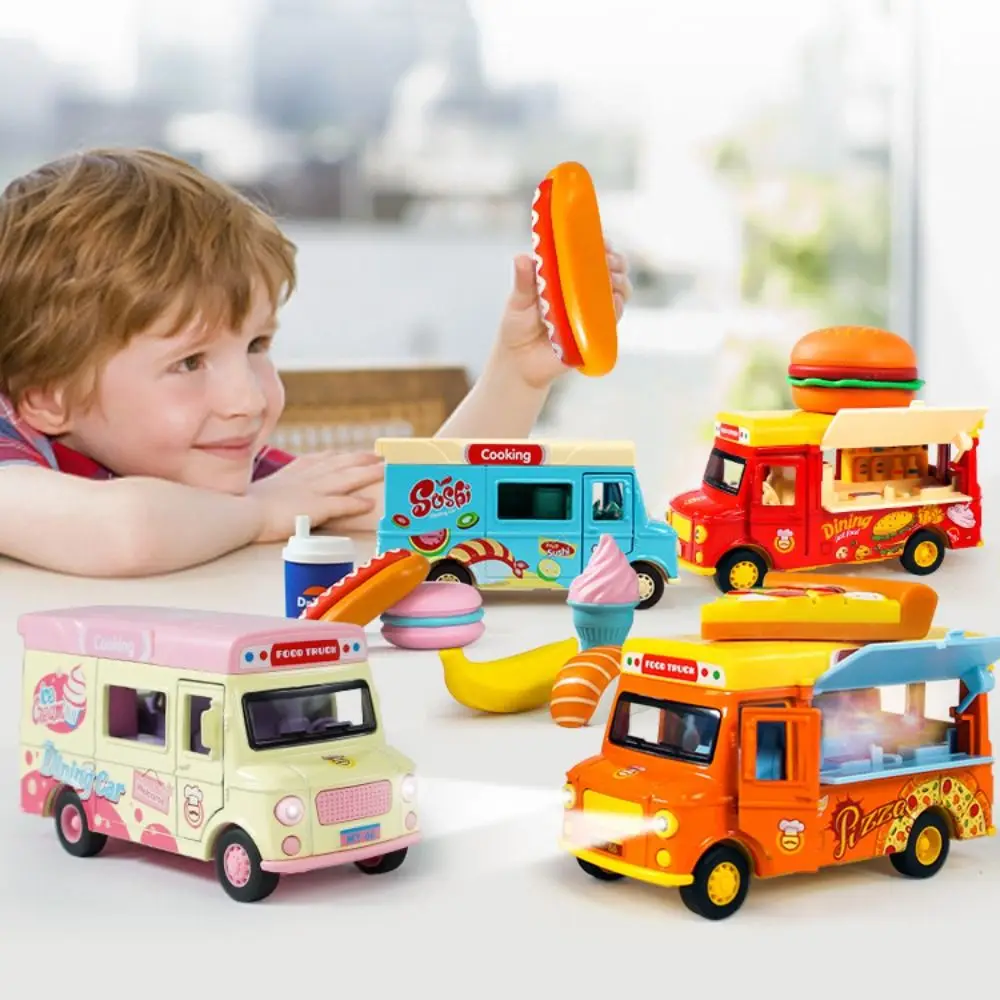 버거 버스 푸드 트럭 장난감 밝은 색상 교육용 아이스크림 자동차 모델 음악과 조명 포함 정교한 풀백 자동차 어린이 선물