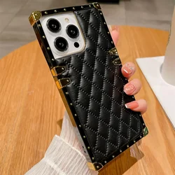 Luxury Shockproof Phone Cases for iPhone 17 16 15 14 13 12 11 Pro Max 17e Plaid Collision Prevention Soft Lambskin Leather Cover