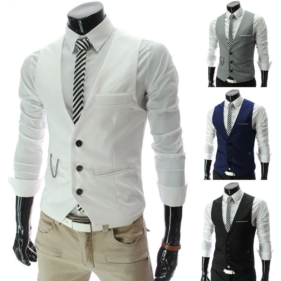 New Slim Fit Mens Suit Vest Single Breasted Casual Vests For Men Solid Formal Businss Male Waistcoat Gilet Homme