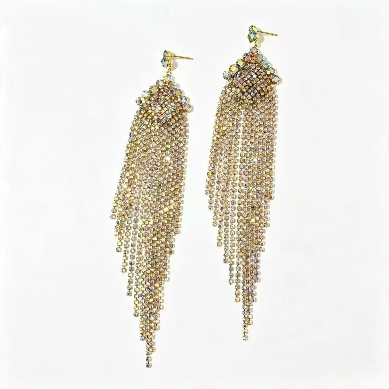 European and American Cool Temperament Trend New Simple Tassel Full Diamond Earrings Banquet Party Women Earrings Wearing Access