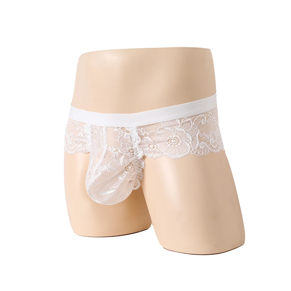 Sexy Herren Unterhose mit niedriger Taille dünne transparente Unterwäsche durchsichtige Slips Homosexuell Spitze Tanga Schwanz Beutel Höschen Sissy