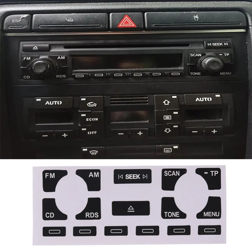 

1x Radio Stereo Worn Peeling Button Repair Decals Stickers Interior Decoration Car Styling for Audi A4 B6 B7/ A6/ A2 and A3 8L/P