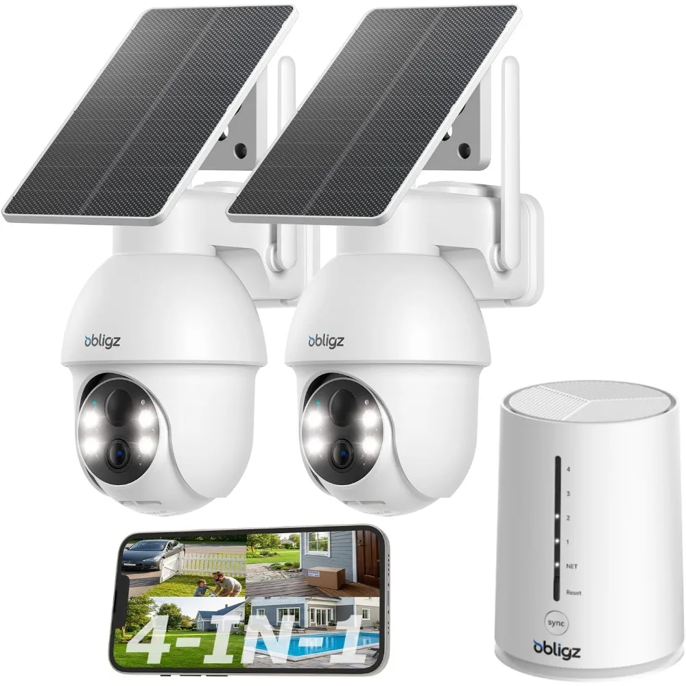 Outdoor Security Cameras Kit: Solar Powered, WiFi, 360 Pan & Tilt, Night Vision, Motion Alerts, IP66 Waterproof, 64GB Storage
