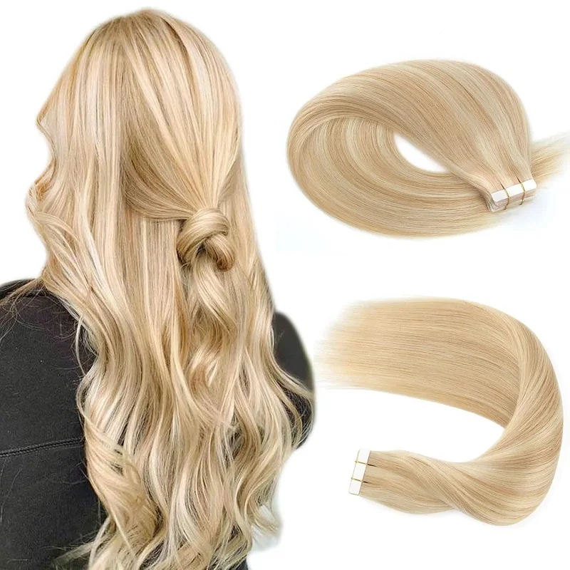 Alimice-fita em extensões do cabelo, trama invisível da pele, cabelo humano reto, P18, 613, 50g, 20 PCes