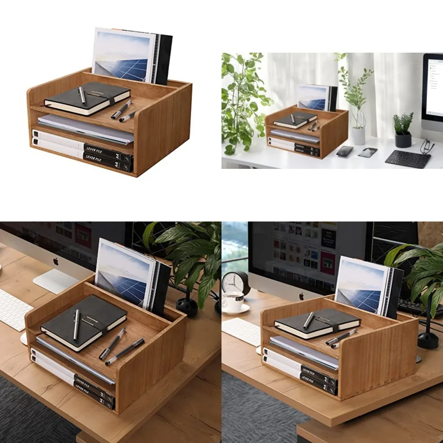 

3 Tier Desktop Letter Tray for Office Desk Organizer and Accessories - Wood File Folder Holder for Paper Document Organizer Mai