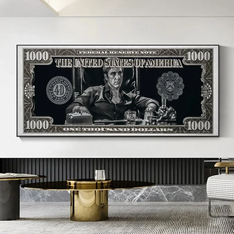 1PC frameless Classic Movie, Scarface Tony Montana Dollar Wall Art, HD Canvas Print Poster, Home, Living Room, Room Decor Painti