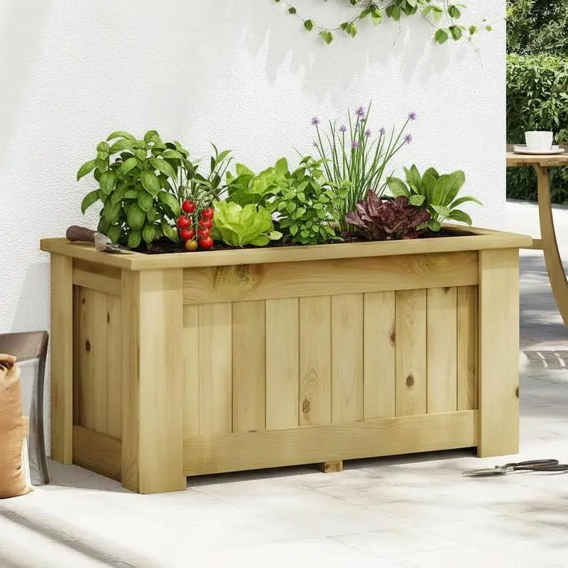 Jardinière surélevée en bois massif 100x50x50 cm / pot de fleurs / bac de plantation. Ce pot de fleurs moderne est fabriqué en bois massif, robuste et durable, et convient à la plantation de fleurs, de légumes et de coriandre sur la terrasse ou le balcon.