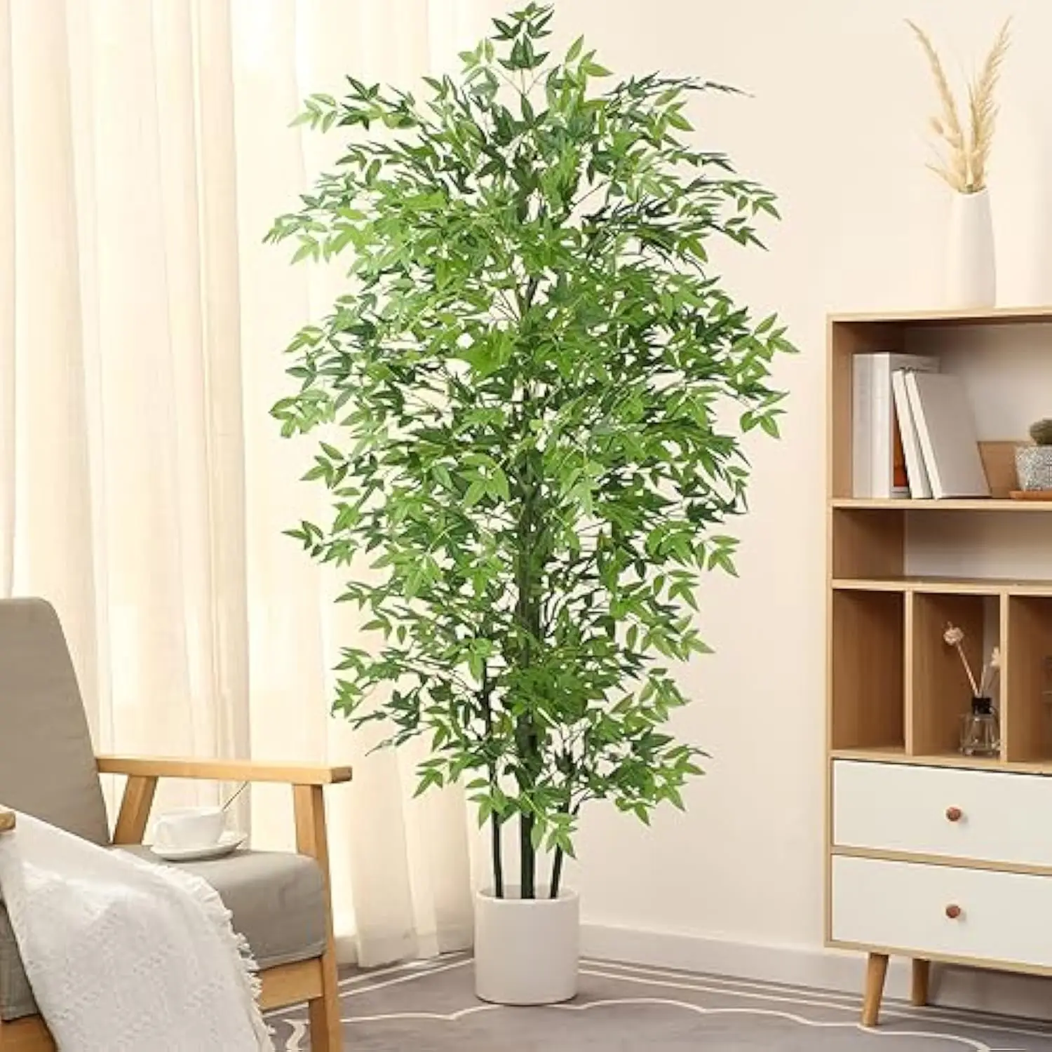 Artificial Bamboo Tree 6ft Tall Faux Bamboo Plant Real Touch Nandina Leaves Artificial Tree for Home Office Indoor Outdoor Decor