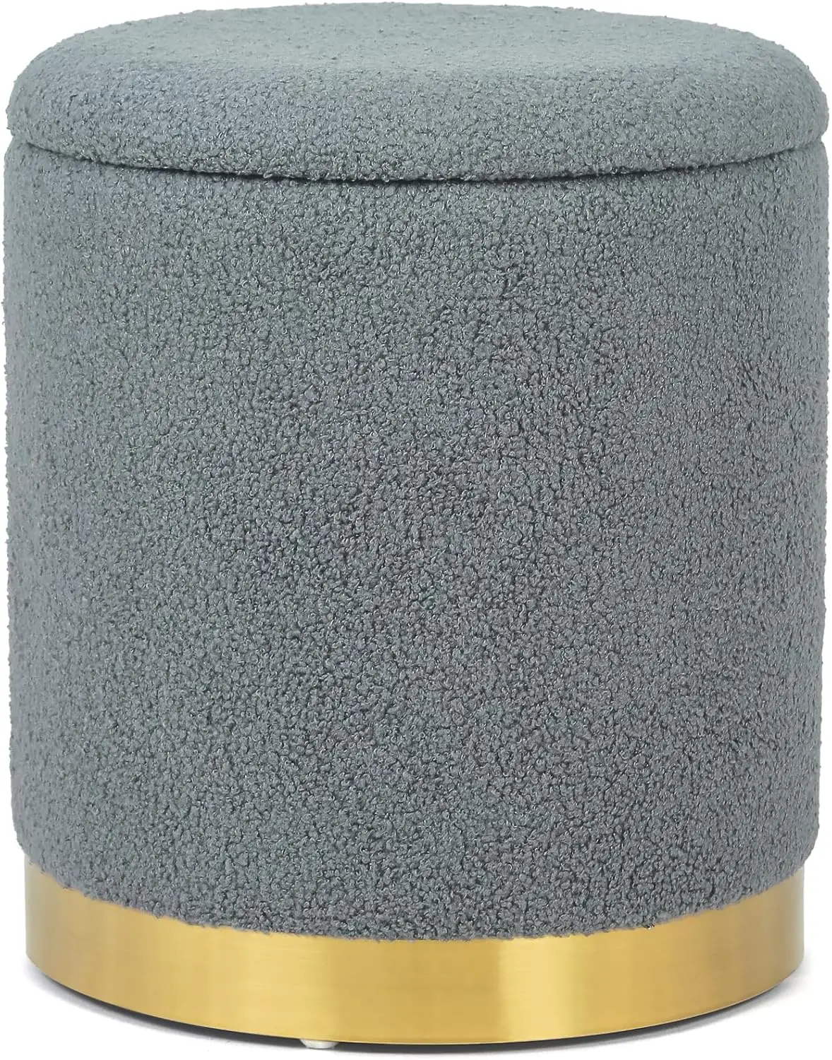 

Boucle Round Storage Ottoman With Removable Lid, Small Upholstered Foot Rest Stool With Gold Plating Base, For Dorm Living Room