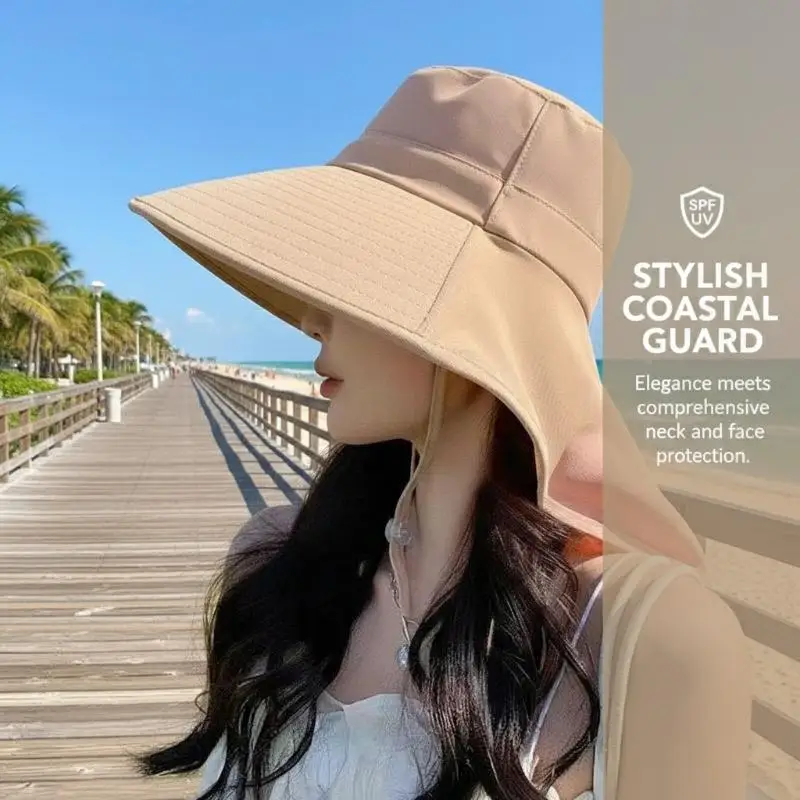 Sunscreen Cap Ponytail Travel Fisherman Hat Wide Brim Sun Hat With Neck Flap Outdoor UV Anti Neck Protection Sun Visors