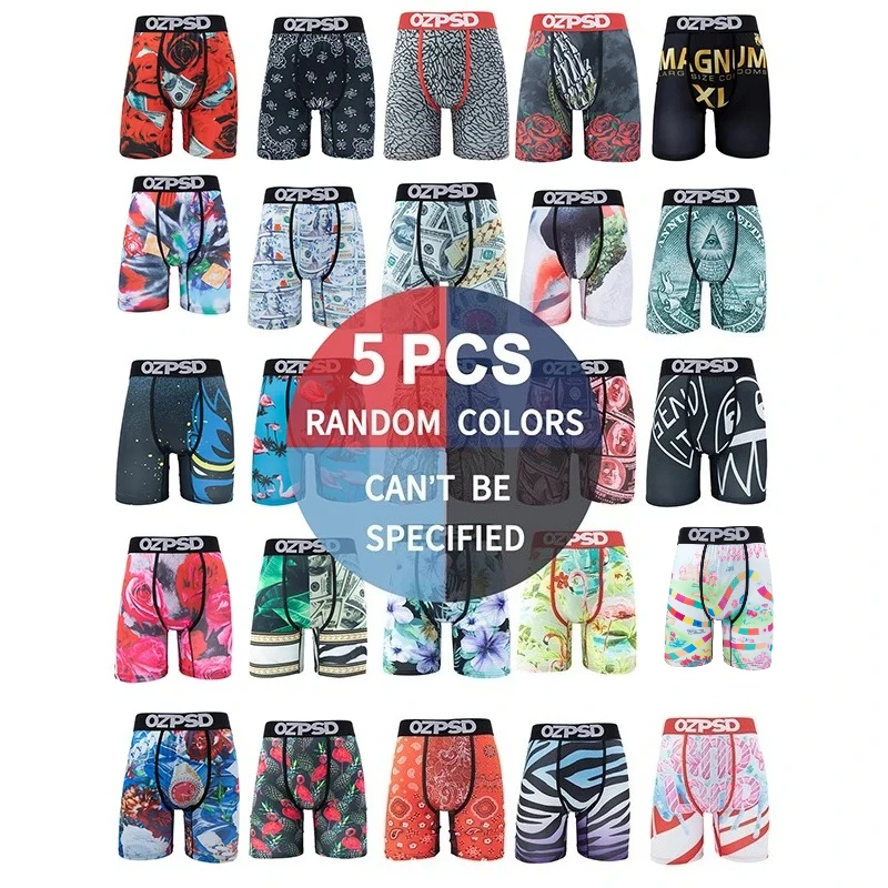 

OZPSD 5Pcs Men Sexy Underwear Boxers Breathable Men's Panties Fashion Print Underpants Mens Plus Size L-XXL Man Boxers Briefs