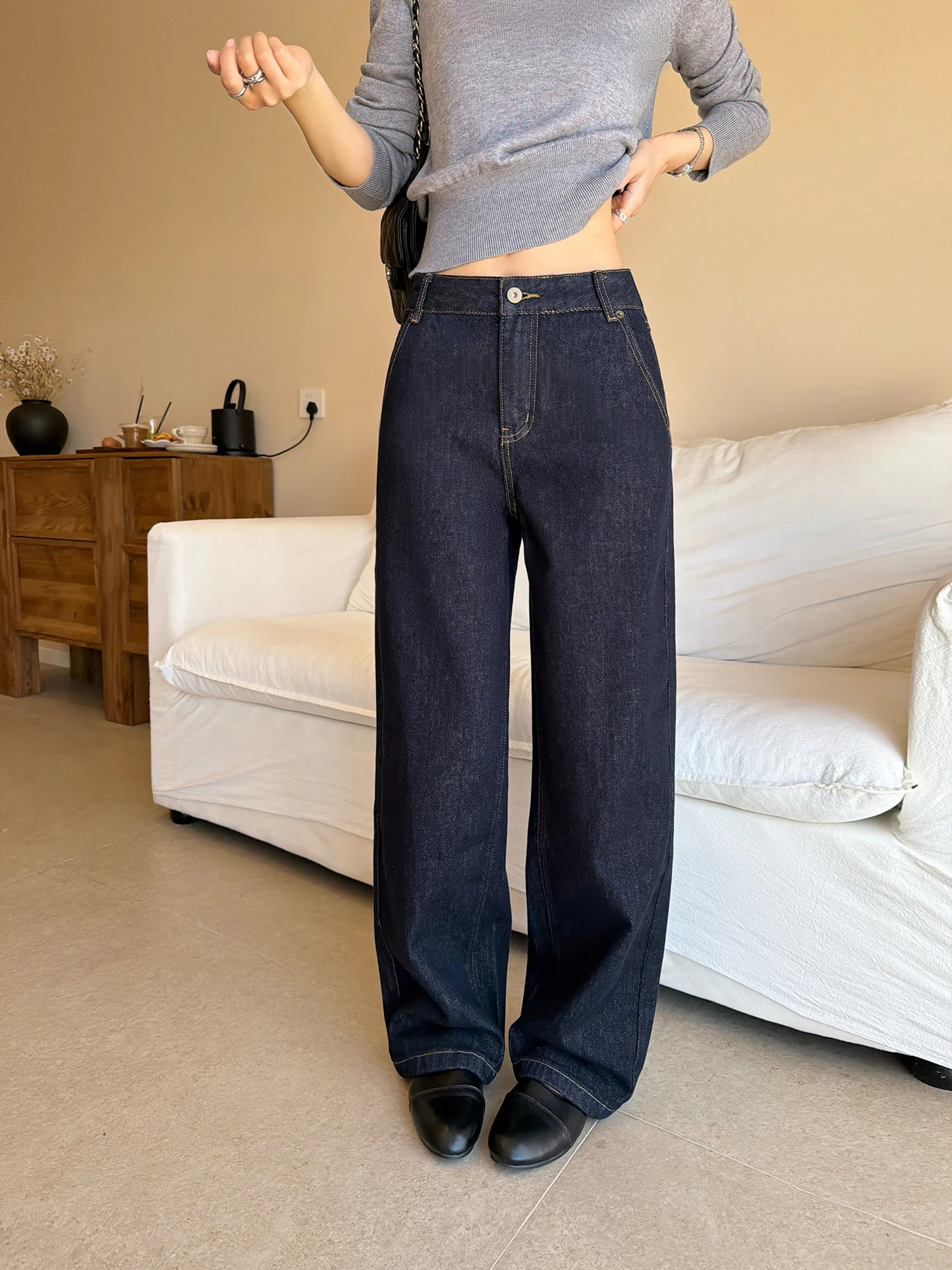 Comfortable Rhythm Vintage Loose Casual Straight Leg Jeans Women's Lazy Minimalist Slimming Versatile Denim Pants