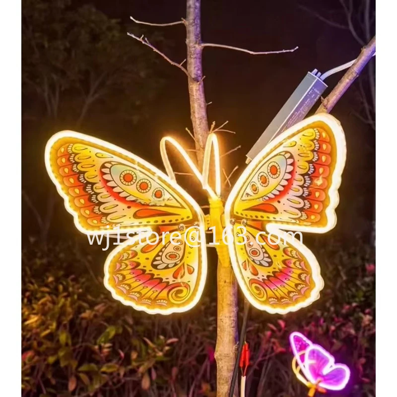 Outdoor  Light Emitting Diode Butterfly Decoration Colorful 40cm Simulation Dynamic Insect Butterfly Light Emitting Diode Light