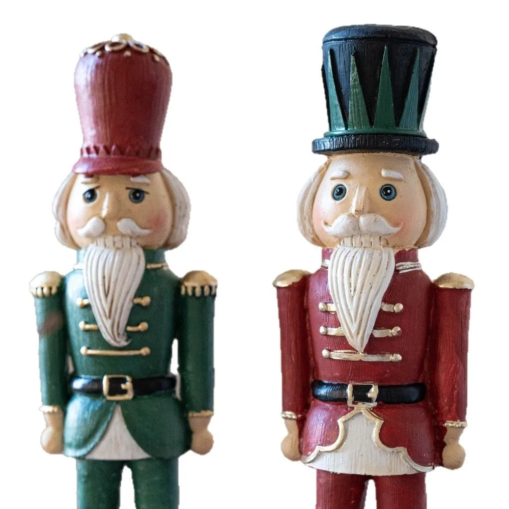 

Cartoon Christmas Resin Nutcracker Hand Painting Standing Nutcracker Puppet Pendant Handcrafted Christmas Figurine