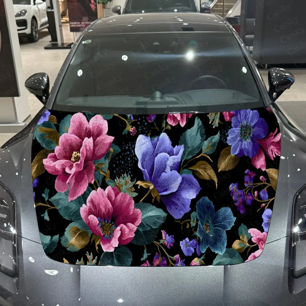 

Vibrant Floral Pattern PVC Car Hood Wraps, Self-Adhesive Waterproof Car Bonnet Decal Sticker, Car Decoration Protection Stickers