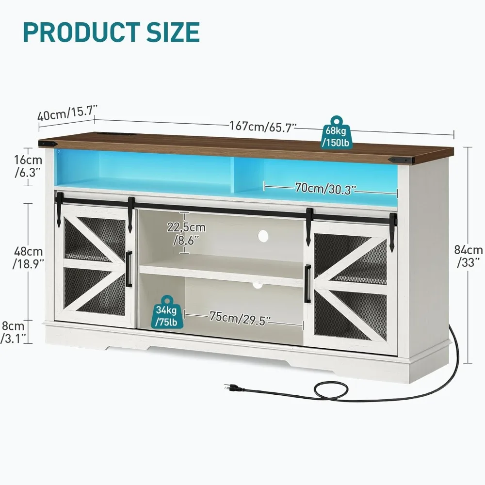 Farmhouse TV Stand for 75 inch,LED with Power Outlet & USB Ports, 33