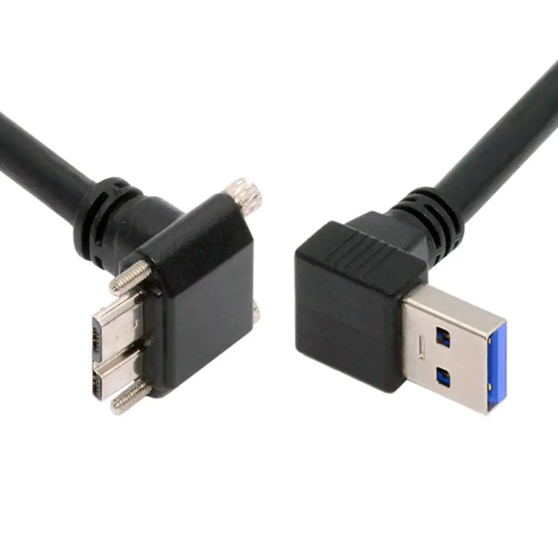 CableCC 90 Degree Up Down Angled USB 3.0 A Male to Micro-B Cable 25cm with Locking Screws for Disk Camera