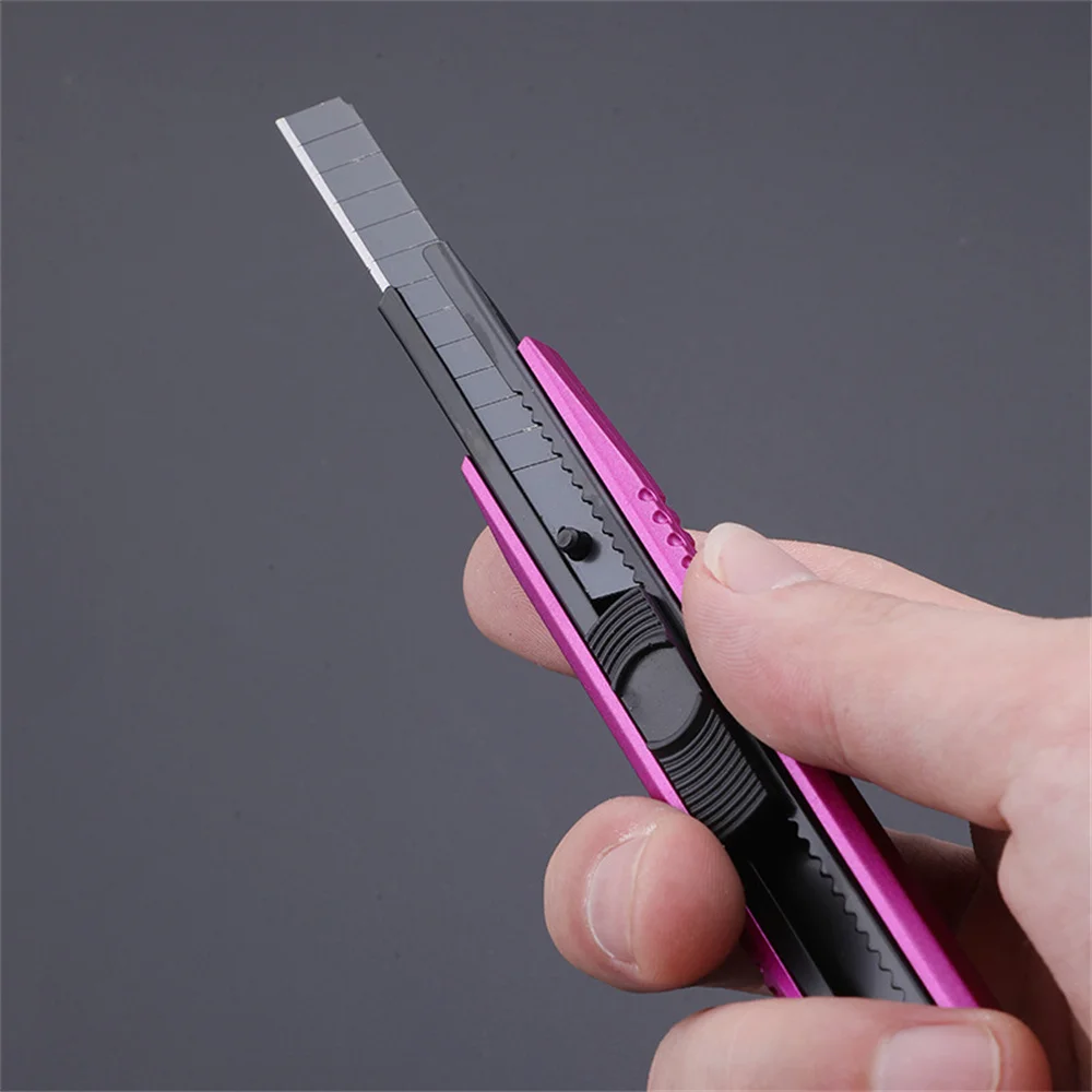 Mini Retractable Utility Knife Aluminum Alloy Paper Cutting Tool Safety Locking Blade Knife Stationery Office Art Supplies