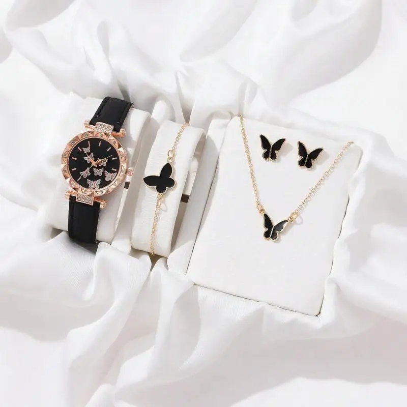 Women Digital Quartz Watch Butterfly Dial Leather Strap Ladies Watches Fashion Simple Unique Girl Wristwatch