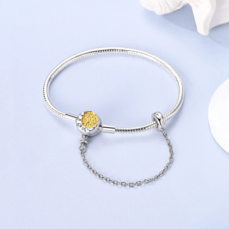 

Original 925 Charms Two-tone Star Moon Snake Bone Bracelet 17-20cm Adjustable Women Fashion Jewelry Daily Party Birthday Gift
