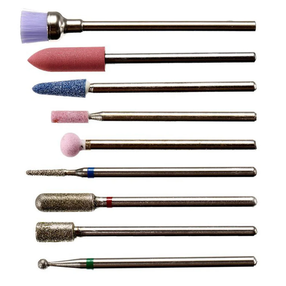 9 Pcs/set Nail File Grinder Miss Headsets Drill Metal Rack Polishing Machine Tool