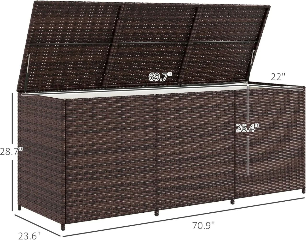 175 Gallon Outdoor Storage Box with Inner Liner, PE Rattan Wicker Deck Box with Pneumatic Bar Lift for Indoor & Outdoor