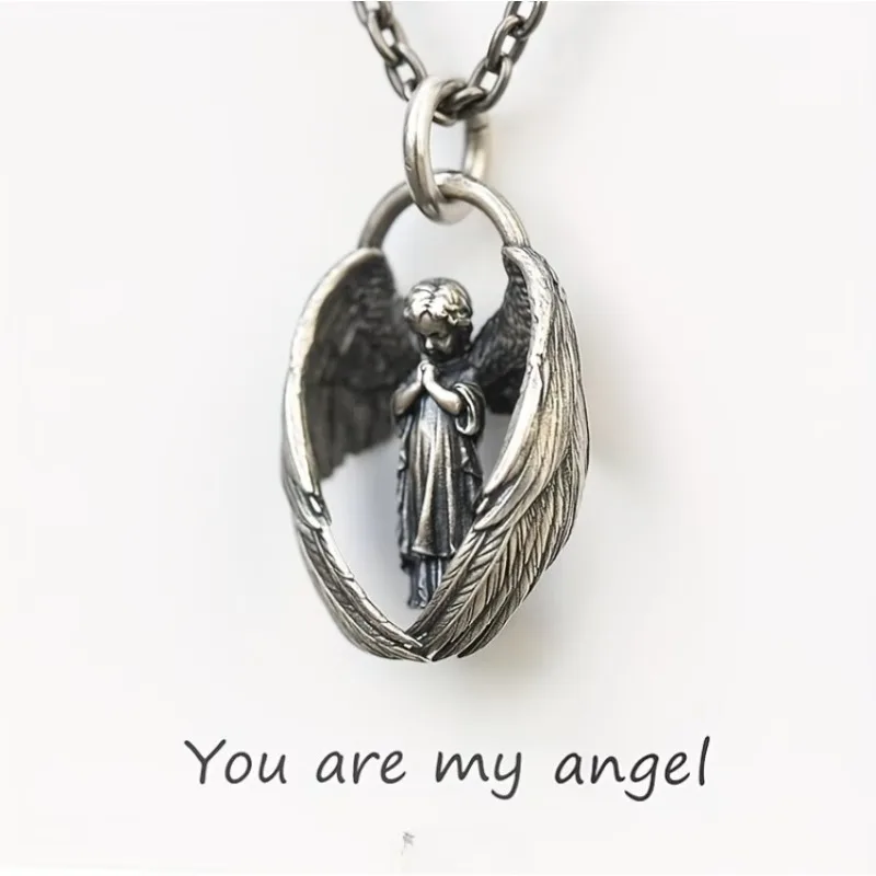 Fashiona Lucky Angel Classic Design Pendant Necklace Men's Trendy Hip Hop Punk Amulet