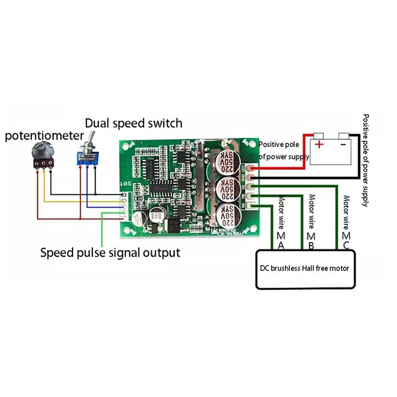 DT39 500W 15A DC12-36V Brushless Hall Free Motor Driver Board, Speed Controller, Forward Reverse Control Switch Module for Motor