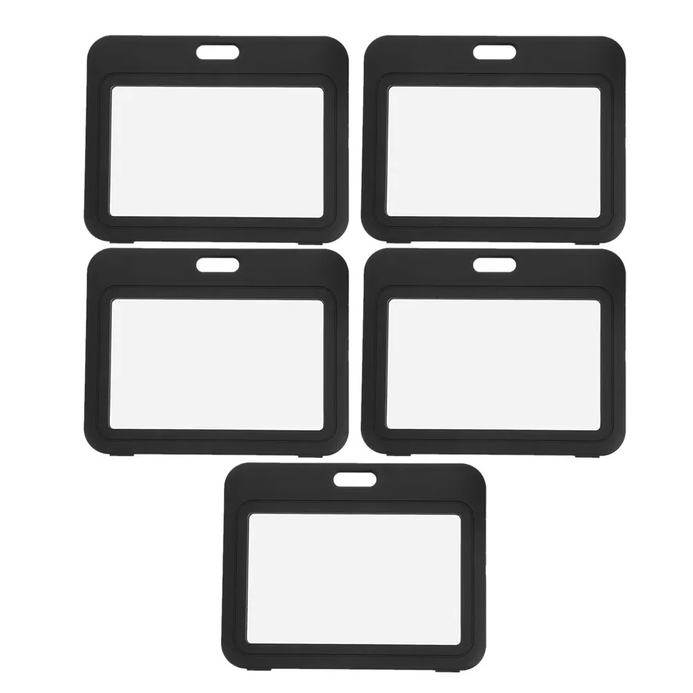 5Pcs Transparent Badge Holder Black Plastic Double Sided Id Card Protector Office School Conferences Exhibitions Clear Badge