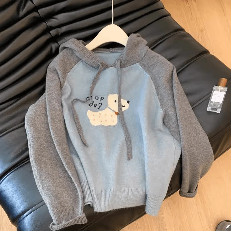 Color Blo Cartoon Hoodie Women's Knitted Sweater Jaet Autumn Winter Loose Lazy Sle Soft Cozy Online Exclusive Sweet Sle