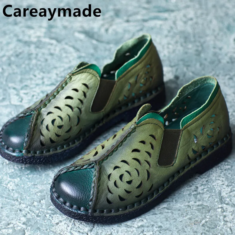 

Careaymade-обувь ручной работы из воловьей кожи из натуральной кожи, летние туфли ручной работы на плоской подошве с мягкой кожаной подошвой и перфорированной подошвой