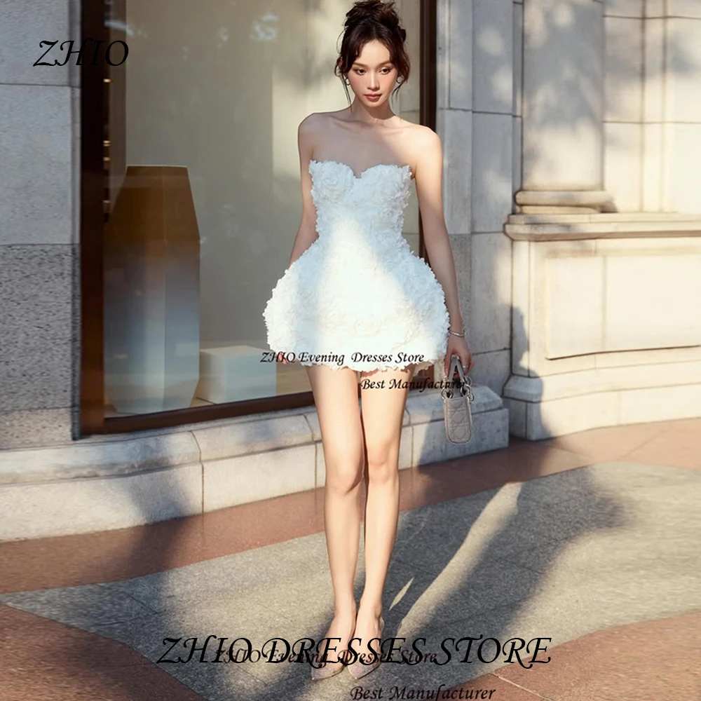 

ZHIO Floral Lace Mini Length A-Line Strapless Korean Wedding Dress Photoshoot Sleeveless Zipper back Korean Style Bride Gowns