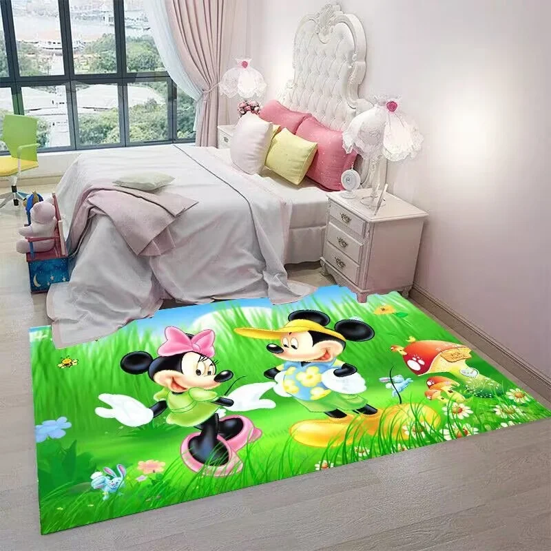 MINISO Disney Mickey Mouse Kids Bedroom Bedside Carpet Living Room Non Slip Soft Floor Mat Sofa Coffee Table Rugs for Home Decor