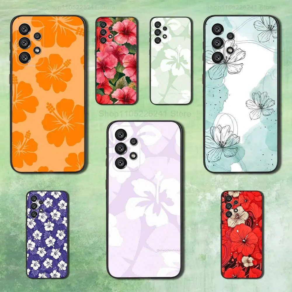 

Art Hawaiian Flower For Samsung Galaxy A73,31,32,72,41,53,52,71,22,5G,Note,J7,8,9 Soft Black Silicone Phone Case