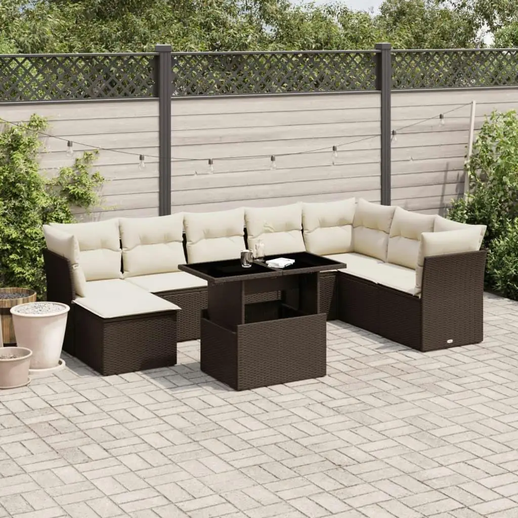 

Garden Sofa Set Outdoor Furniture Brown Cream White Cushions Modern Design Comfortable Durable Stylish Home Patio Decor
