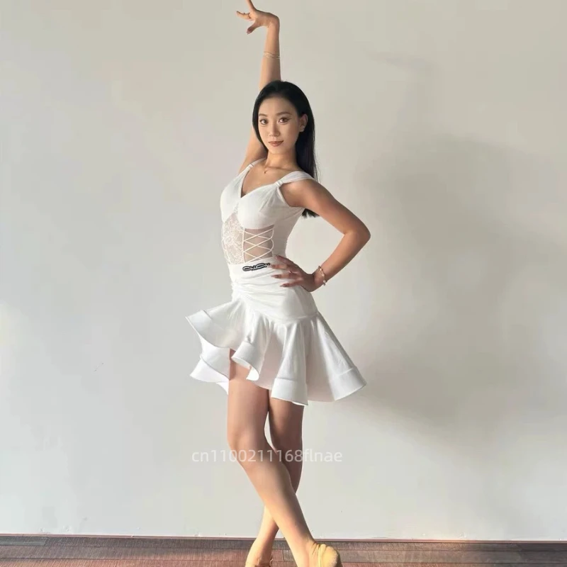Novo verão vestido de dança latina adulto prática avançada vestido cinta macacão conjunto dança desempenho vestido dança latina
