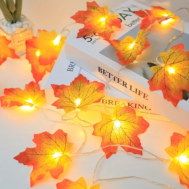 1pc Maple Leaf Styling LED Fairy Lights Thanksgiving Decoration Fall Decoration Halloween Plant Fence Party  Decoration