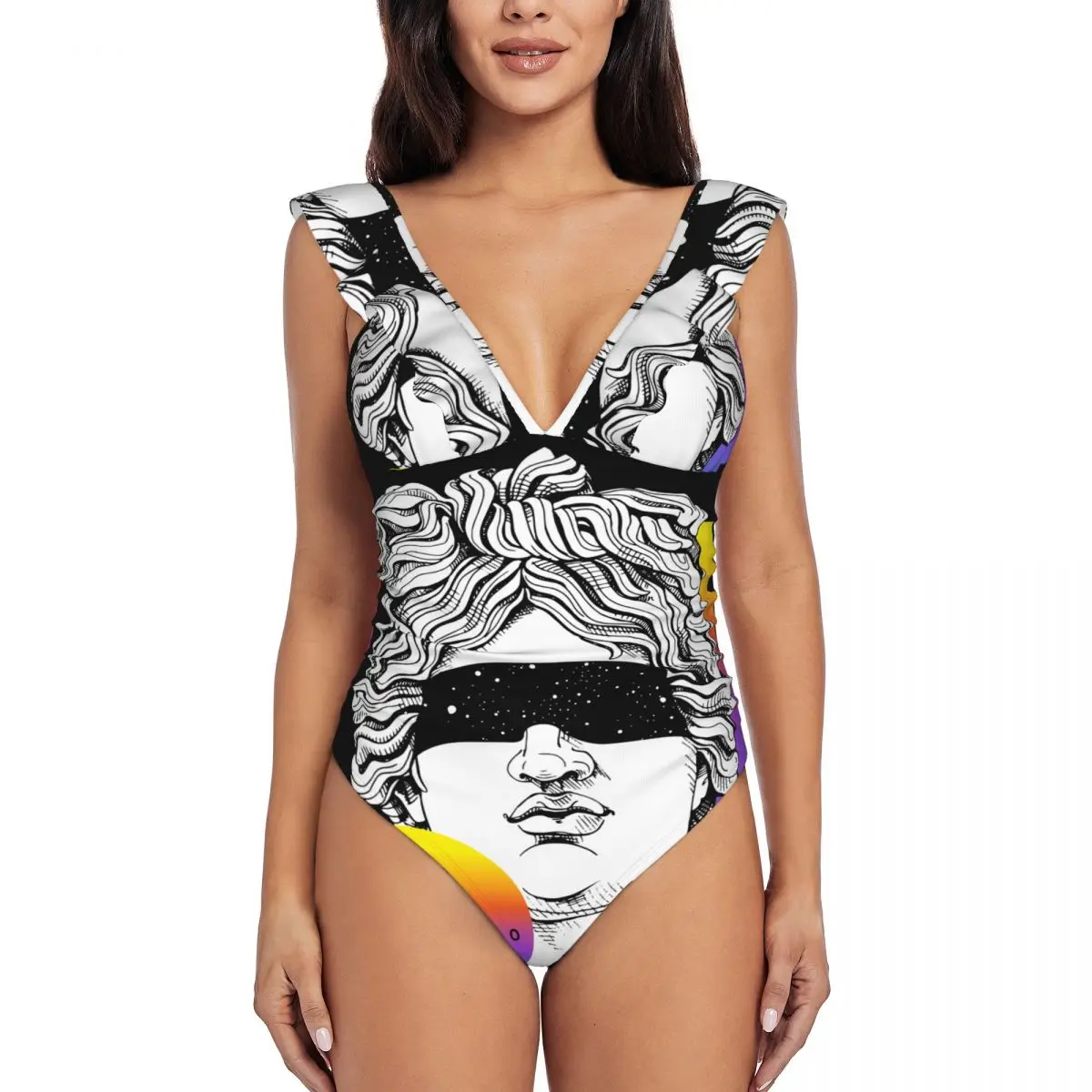 2024 Swimsuit Women's Head Apollo In A Space Eyes Glasses One-Piece Swimwear