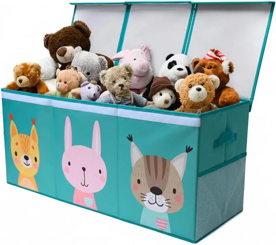 

Extra Large Collapsible Toy Storage Box with Lid and Dividers, Cute Design for Kids' Bedroom or Playroom, 37x16x14 Inches