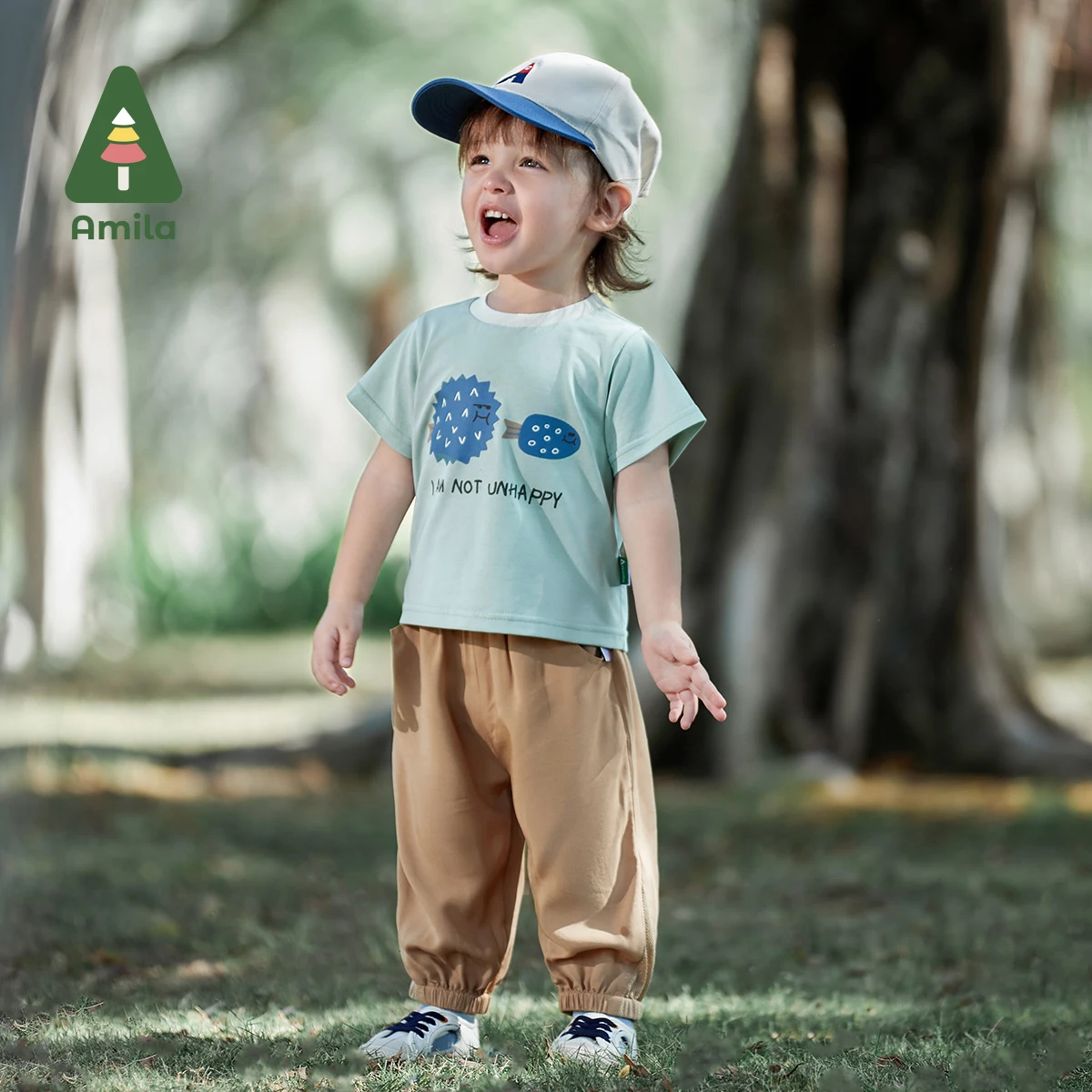 Amila Baby Boy Set 2023 Summer New Cute Ice Feeling Cotton T-shirt + Anti-mosquito Pants Casual 2 Piece Children's Clothes 0-6Y