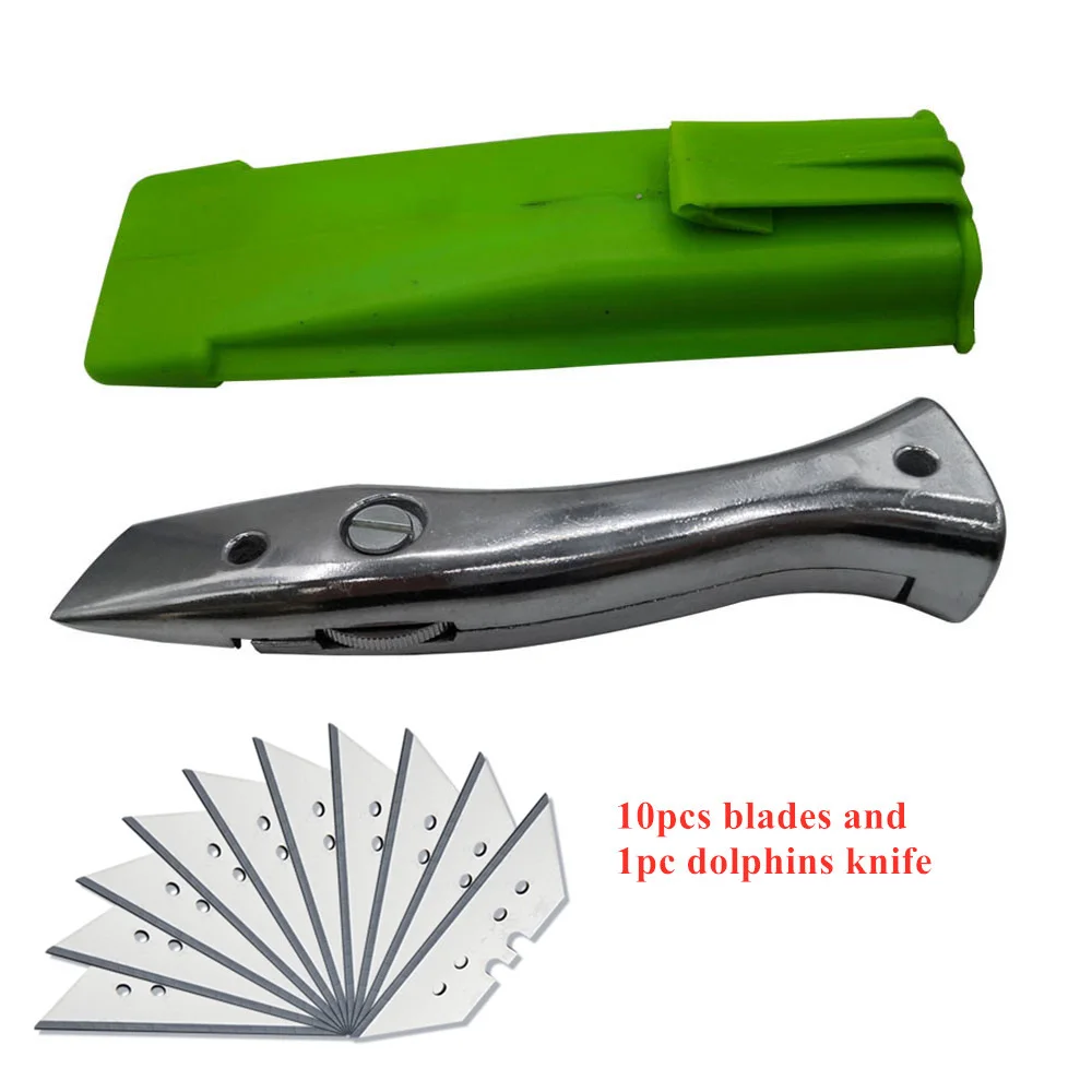 100 Sets/lot Dolphin Knife With Scabbard 10pcs Straight Blades PVC Zinc-Aluminum Alloy Handheld Floor Wallpaper Carpet Cutting