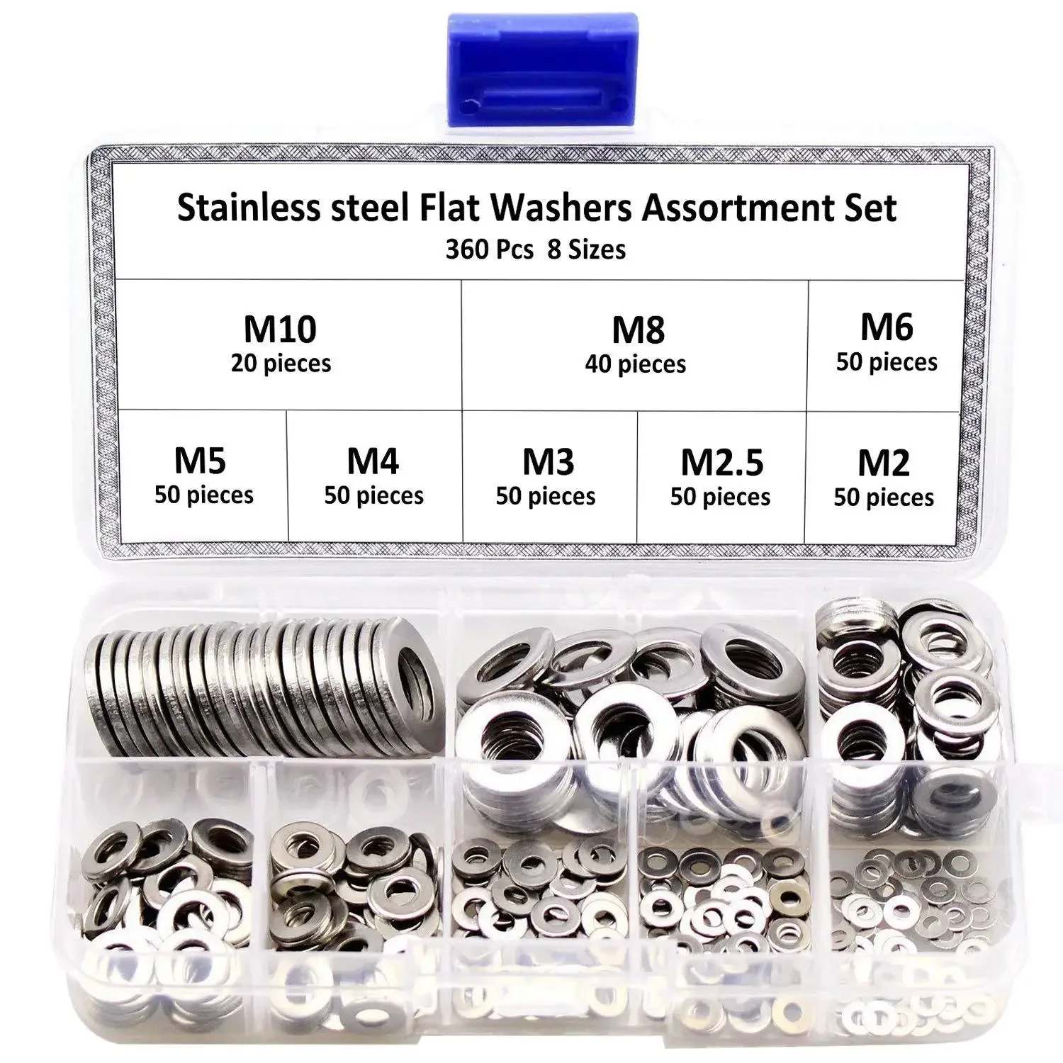 360PCS M2-M10 304 Enlarged Thickened Circular Meson Stainless Steel Gasket Flat Gasket